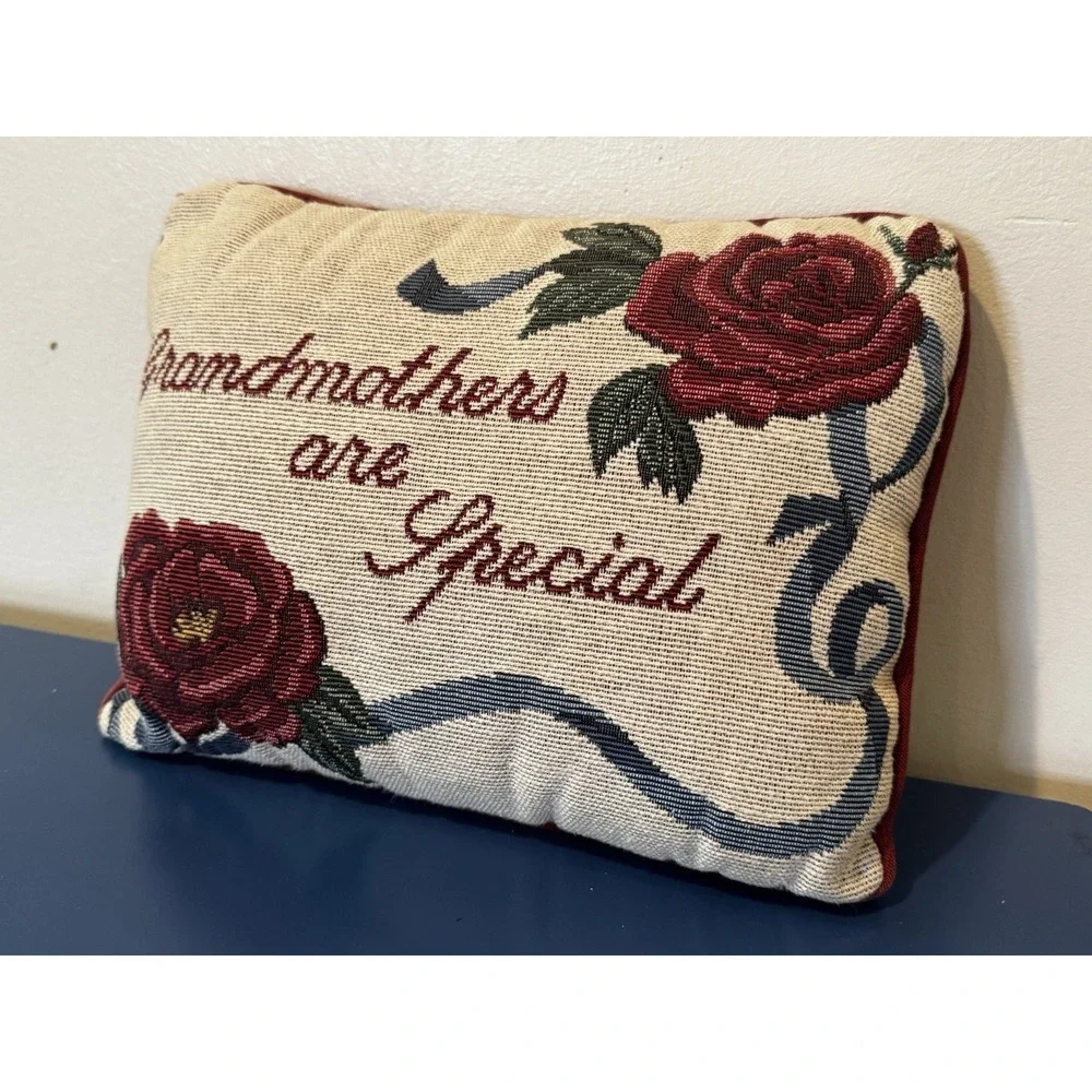 Vintage Needlepoint Pillow Cottagecore Granny Chic Pregnancy Announcement 8x11